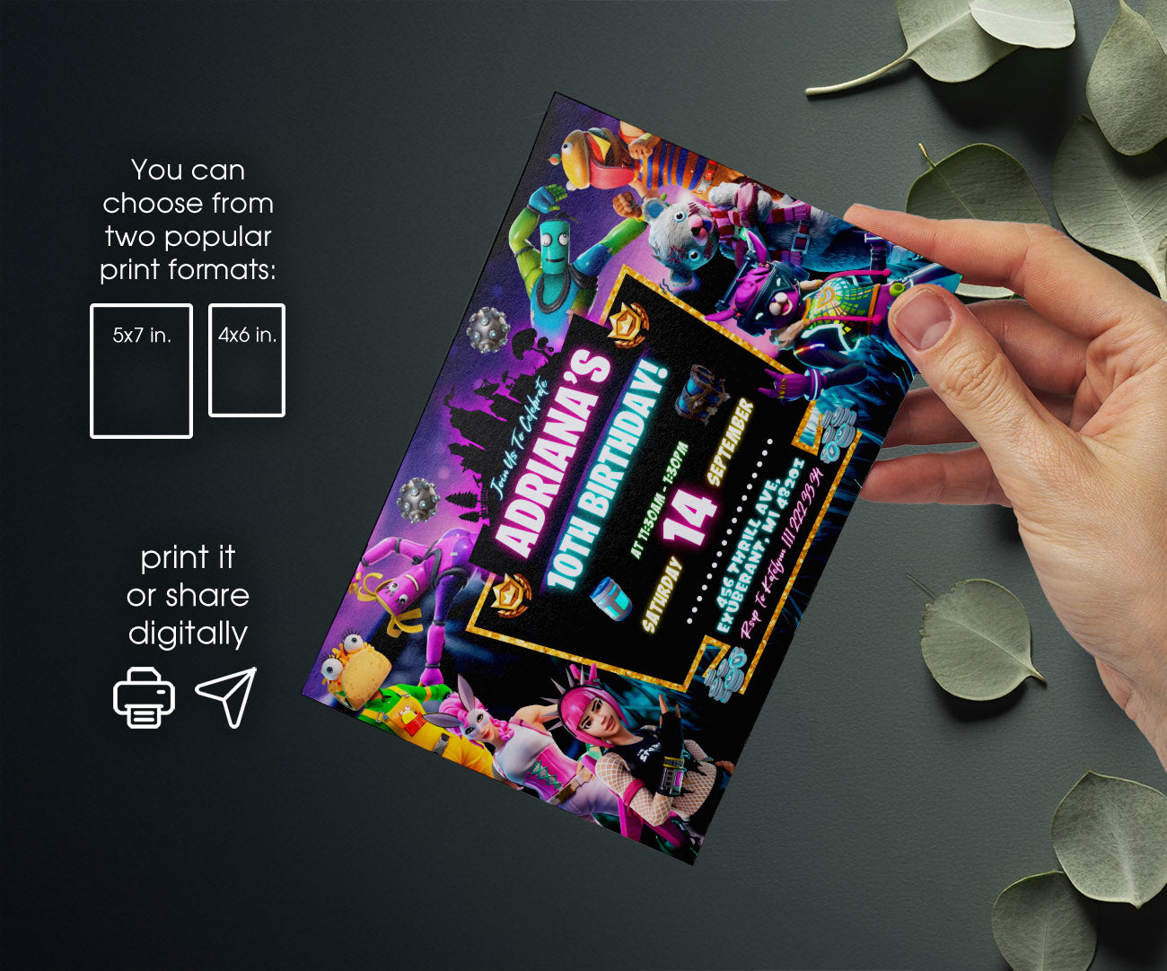 Fortnite Gamer customizable invitation template | Share or Print | boy | JA358