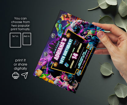 Fortnite Gamer customizable invitation template | Share or Print | boy | JA358