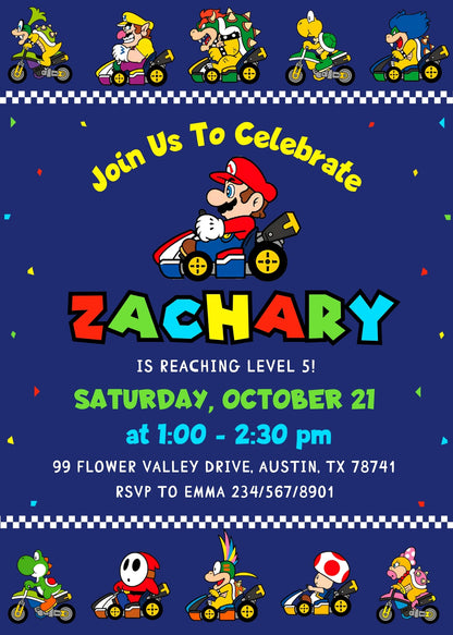 Mario Kart Gamer customizable invitation template | Share or Print | boy | NP709