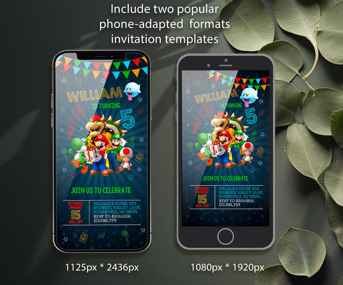 Super Mario Bros customizable invitation template | Share or Print | KM721