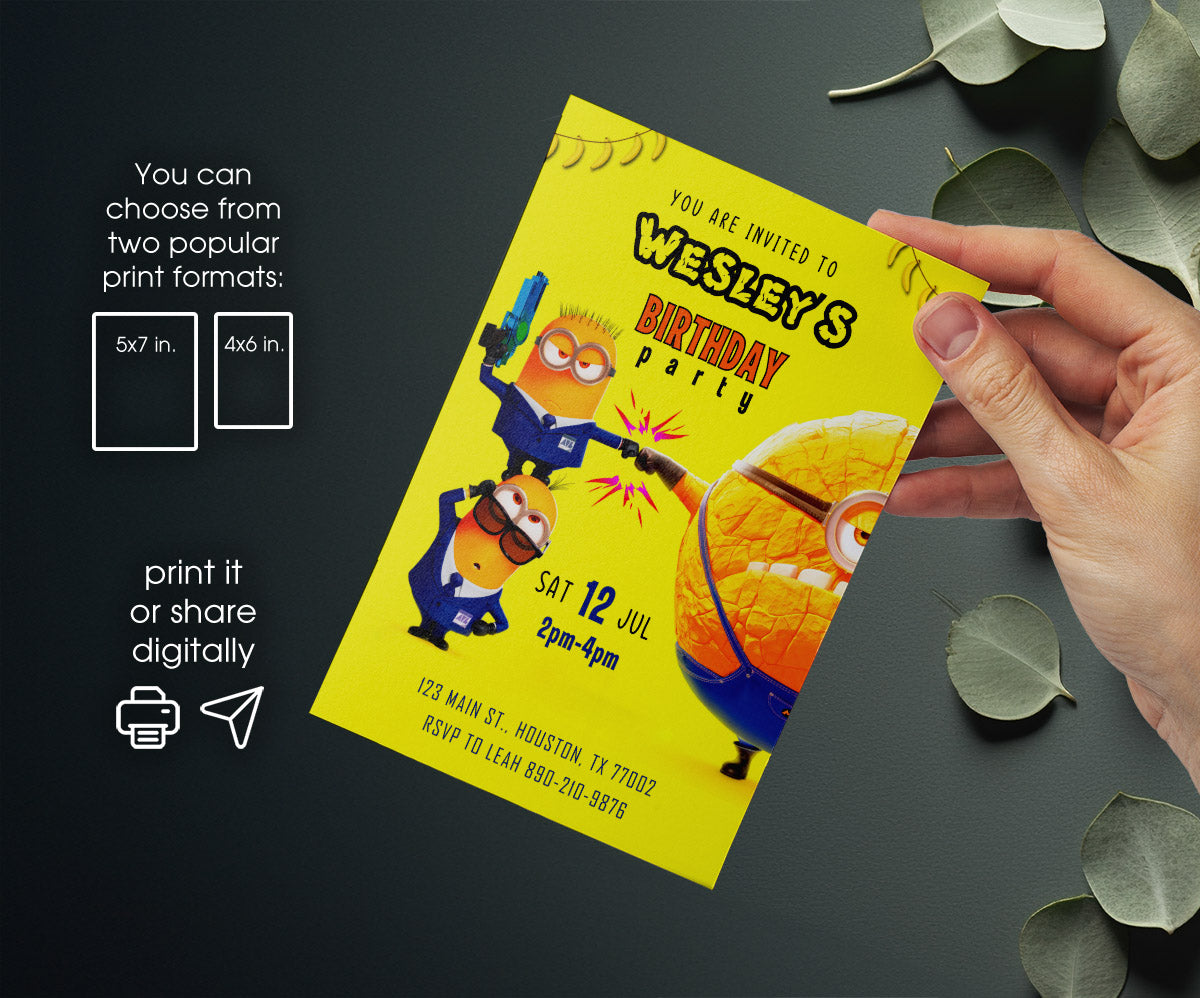Despicable Me Minions customizable invitation template | Share or Print | JE460