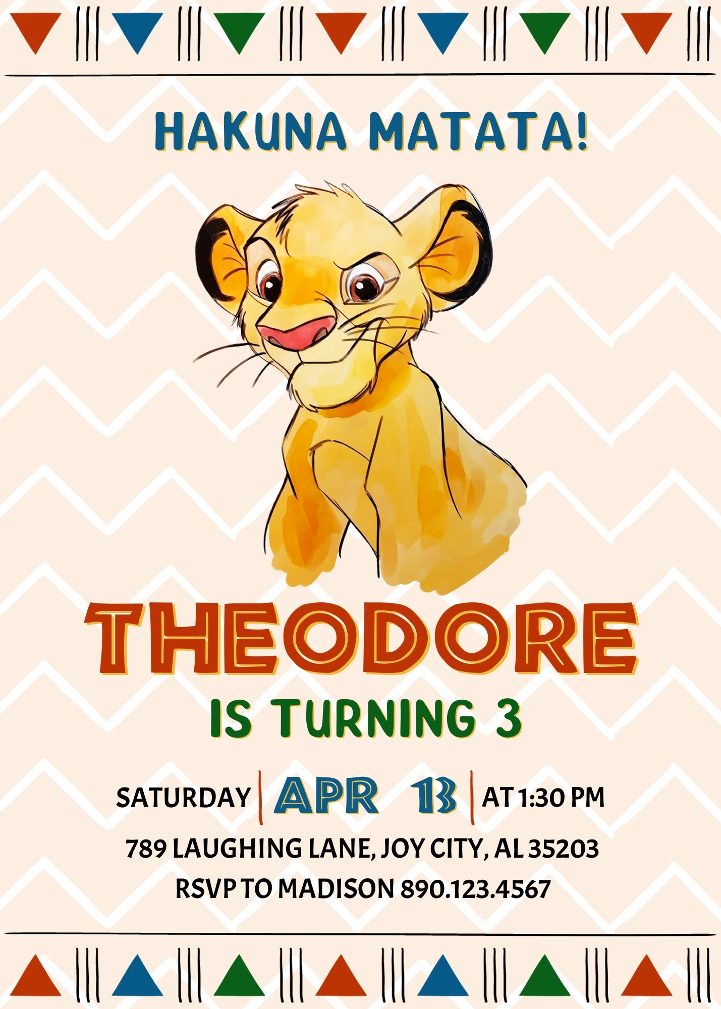 Lion King Simba customizable invitation template | Share or Print | OK834