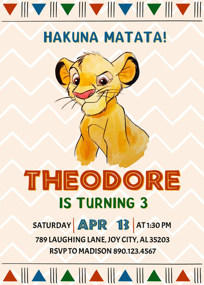 Lion King Simba customizable invitation template | Share or Print | OK834