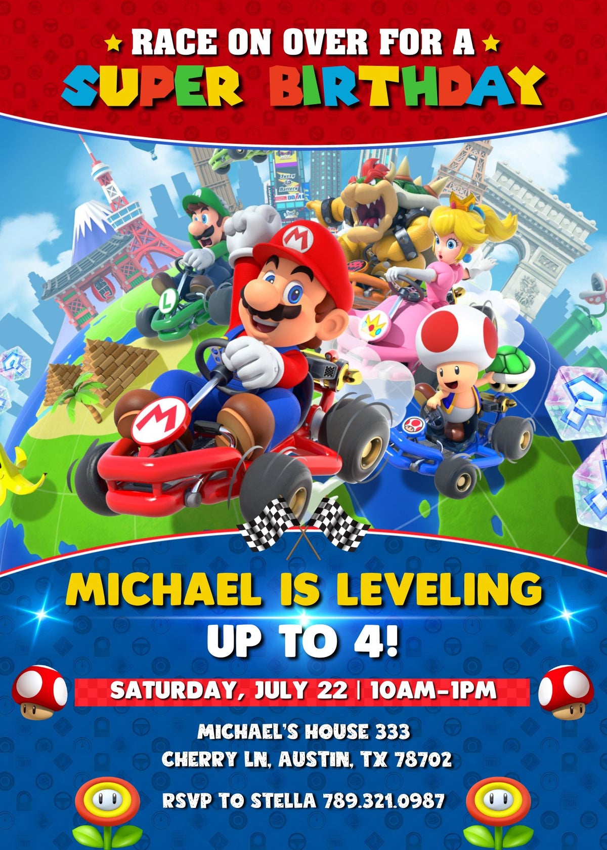 Mario Kart Gamer customizable invitation template | Share or Print | boy | WU211