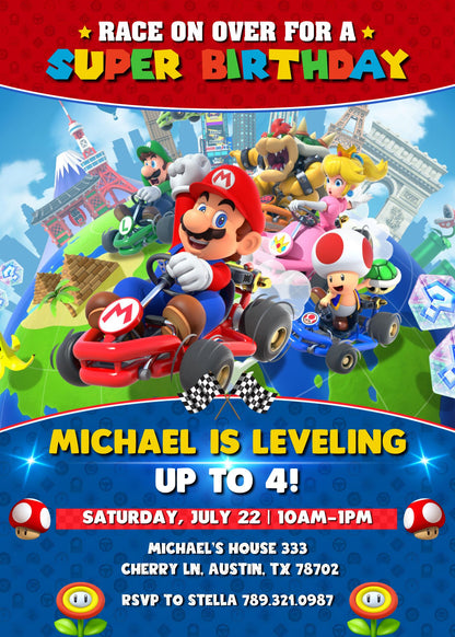 Mario Kart Gamer customizable invitation template | Share or Print | boy | WU211