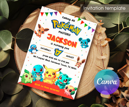 Pokemon Pikachu customizable invitation template | Share or Print | NQ470
