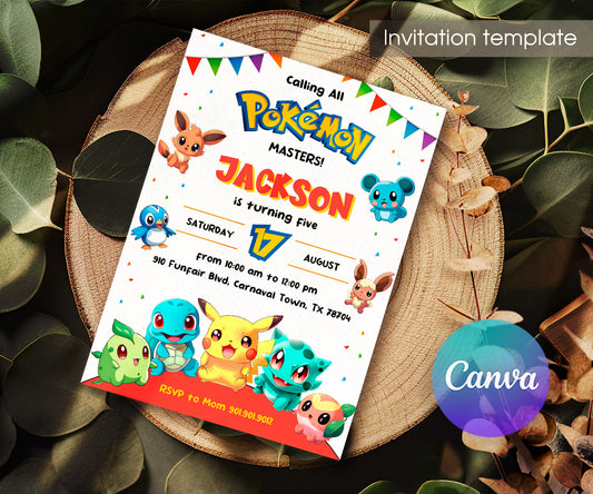 Pokemon Pikachu customizable invitation template | Share or Print | NQ470