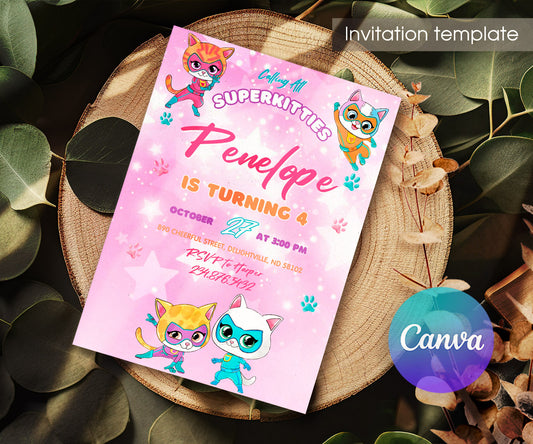 SuperKitties customizable invitation template | Share or Print | AM491