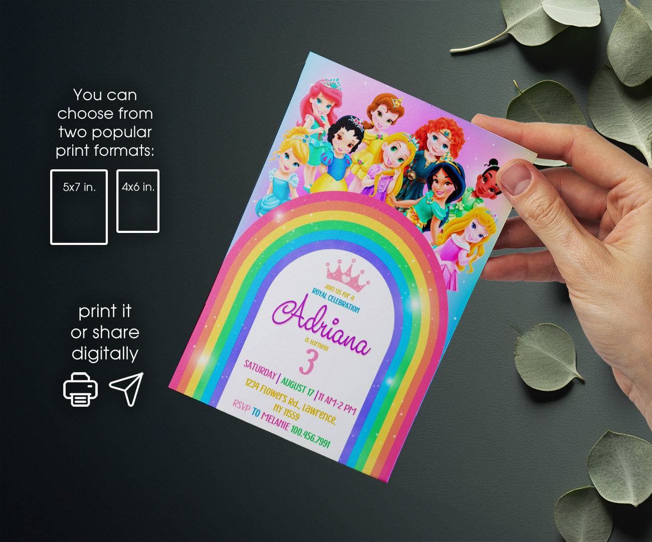 Disney Princess customizable invitation template | Share or Print | girl | AF075