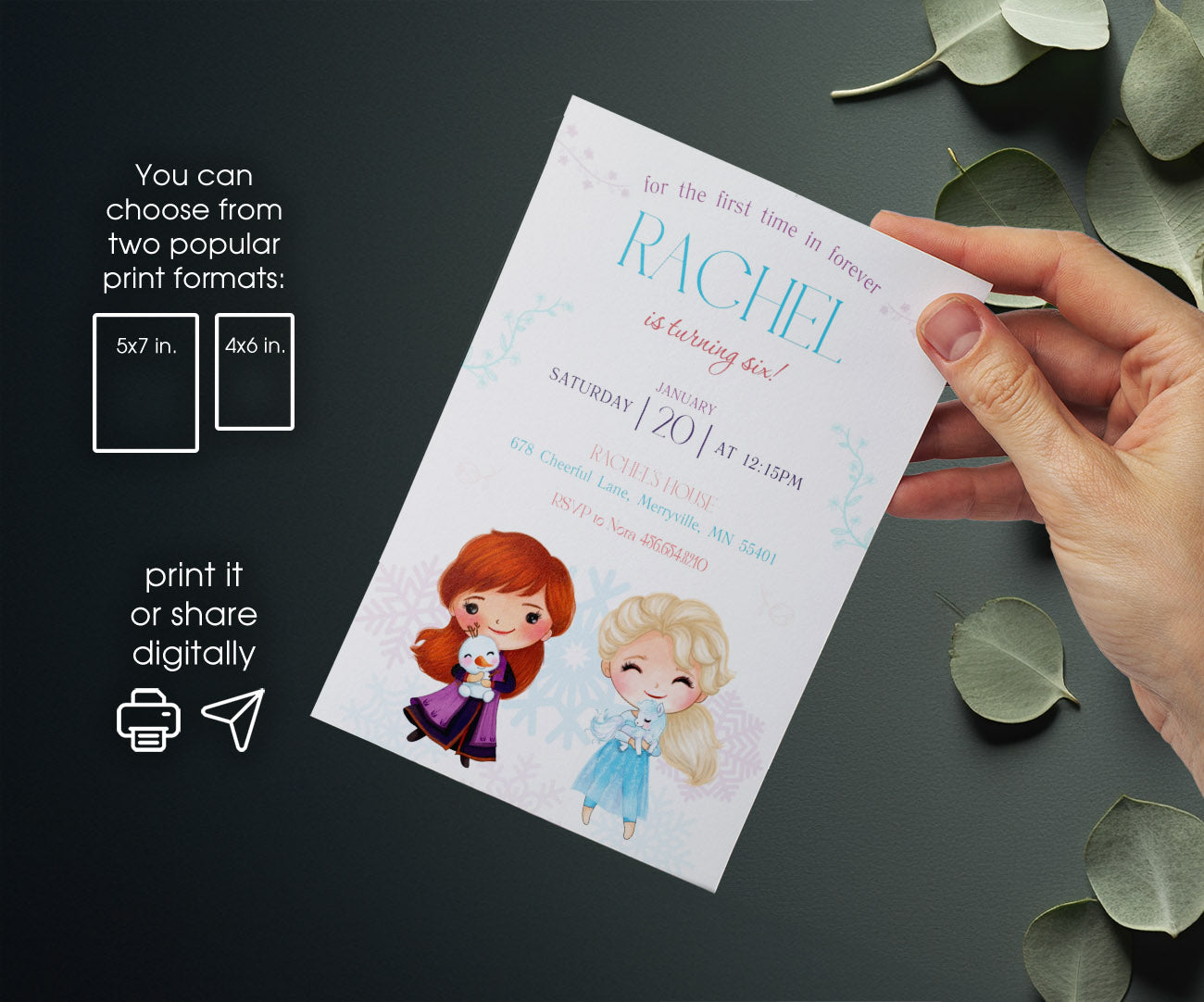 Frozen Elsa customizable invitation template | Share or Print | girl | BO654
