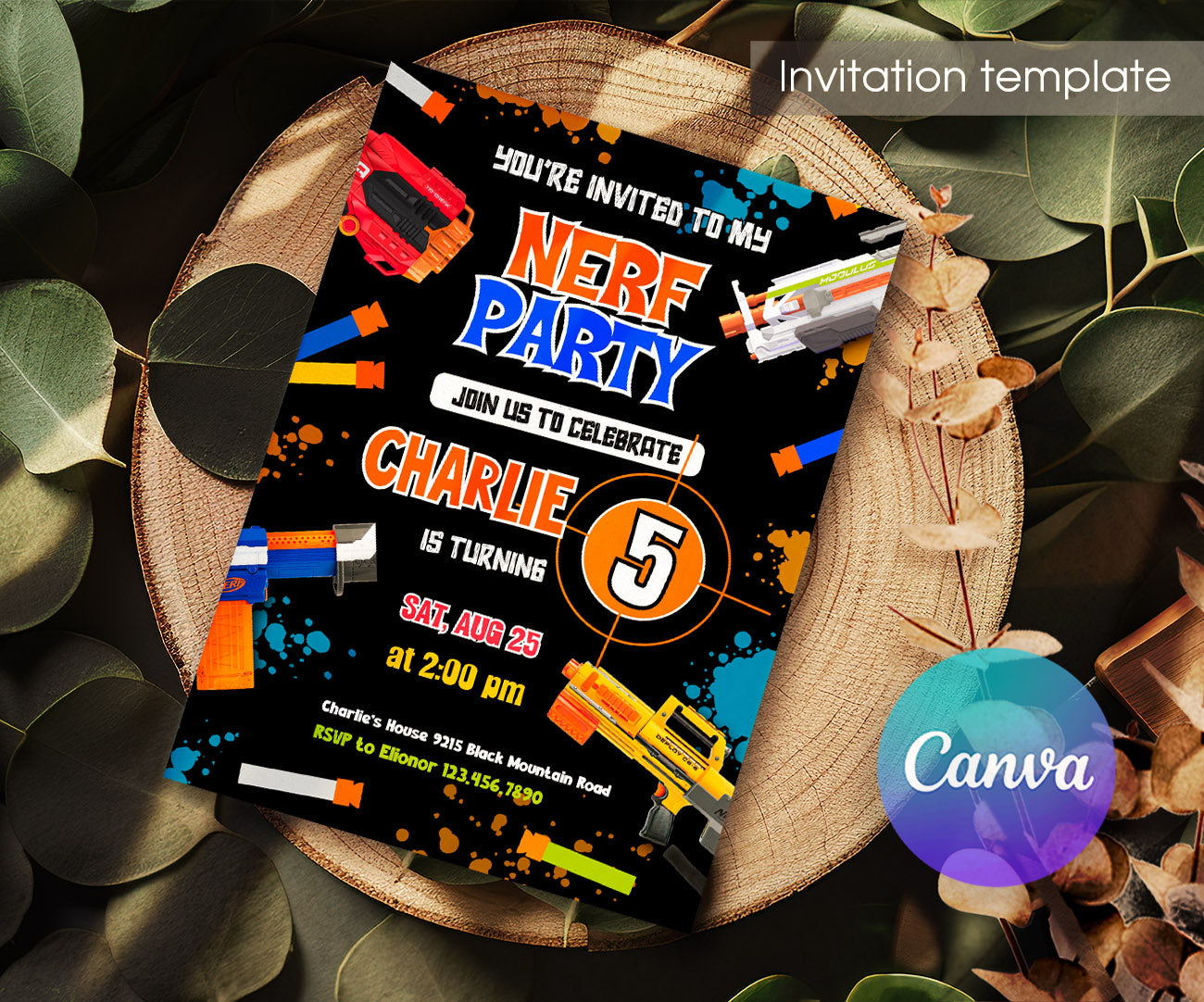 NERF Dart Wars customizable invitation template | Share or Print | boy | XZ748