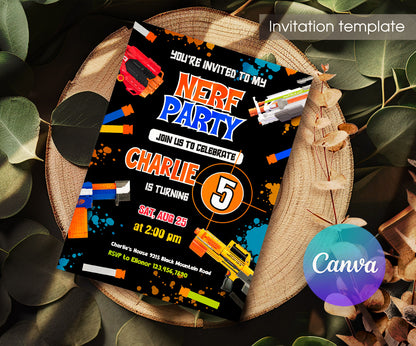 NERF Dart Wars customizable invitation template | Share or Print | boy | XZ748
