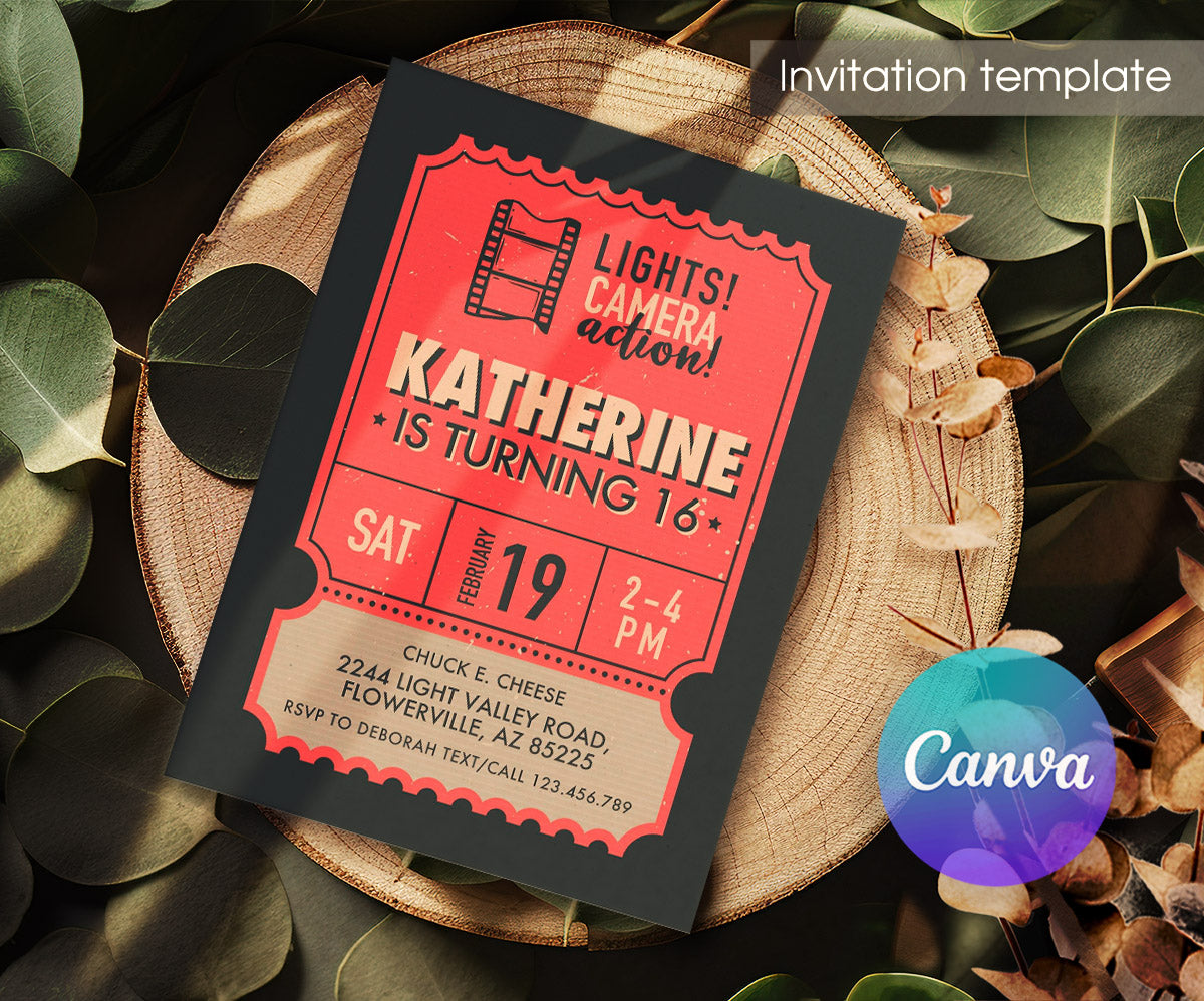 Hollywood Movie Party customizable invitation template | Share or Print | IN360