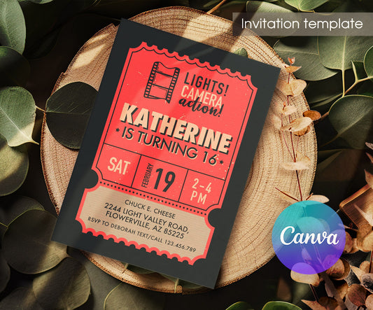 Hollywood Movie Party customizable invitation template | Share or Print | IN360