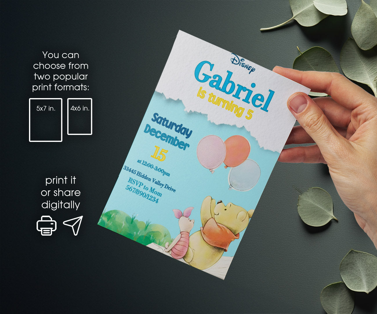 Winnie the Pooh customizable invitation template | Share or Print | RE711