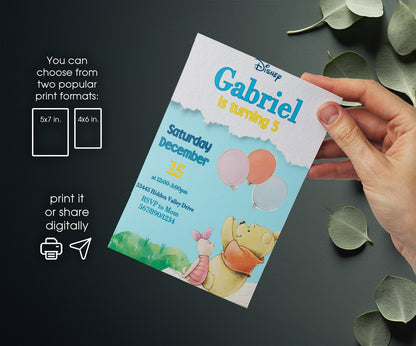 Winnie the Pooh customizable invitation template | Share or Print | RE711