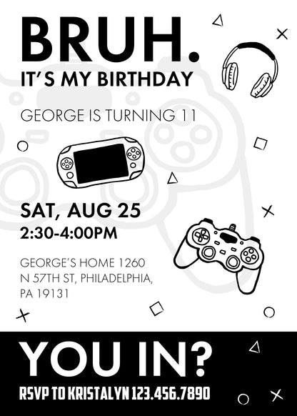 Bruh Gamer customizable invitation template | Share or Print | boy | SQ646