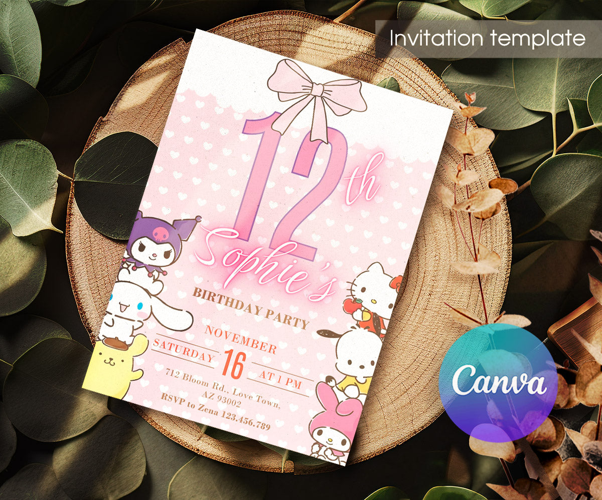 My Melody Hello Kitty Sanrio customizable invitation template | Share or Print | girl | CT529