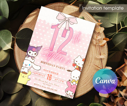 My Melody Hello Kitty Sanrio customizable invitation template | Share or Print | girl | CT529