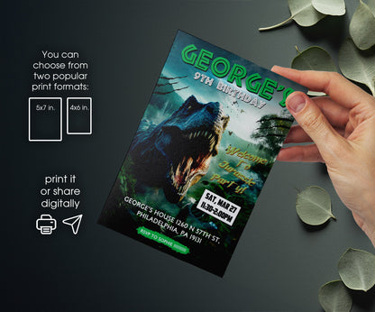 Jurassic World Dinosaur customizable invitation template | Share or Print | OM553