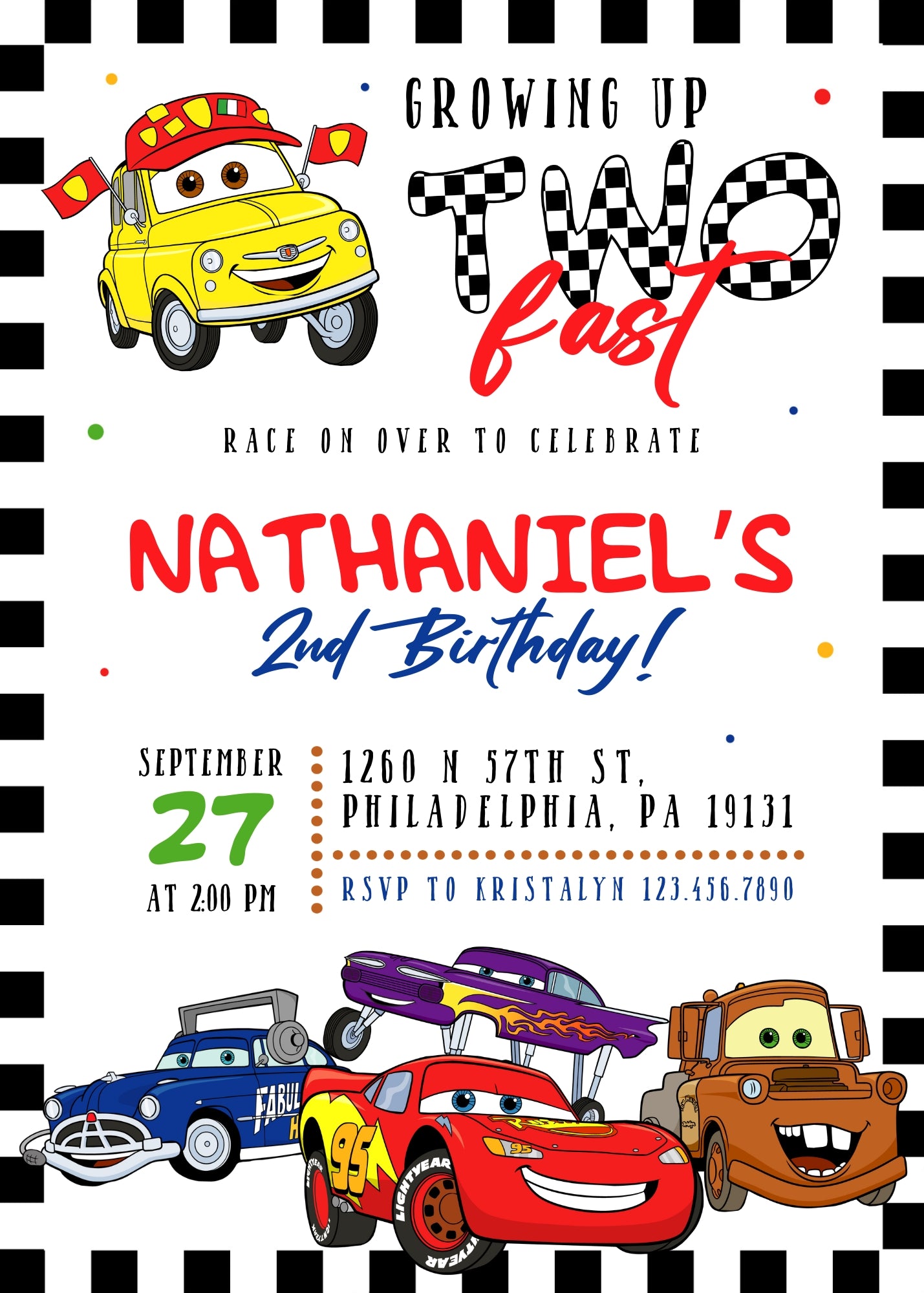 Cars Lightning Mcqueen Two customizable invitation template | Share or Print | boy | SL395