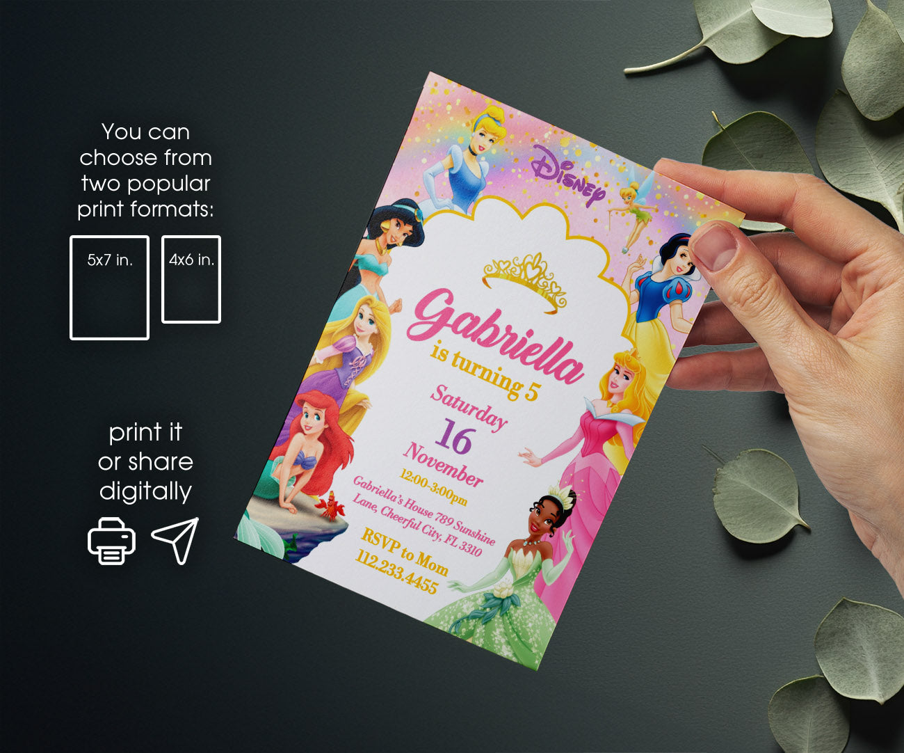 Disney Princess customizable invitation template | Share or Print | girl | CX108