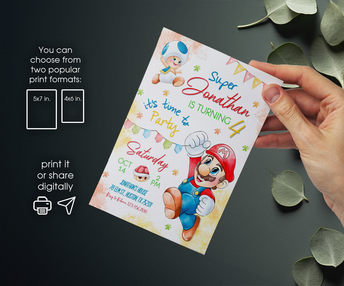 Super Mario Bros customizable invitation template | Share or Print | AB416