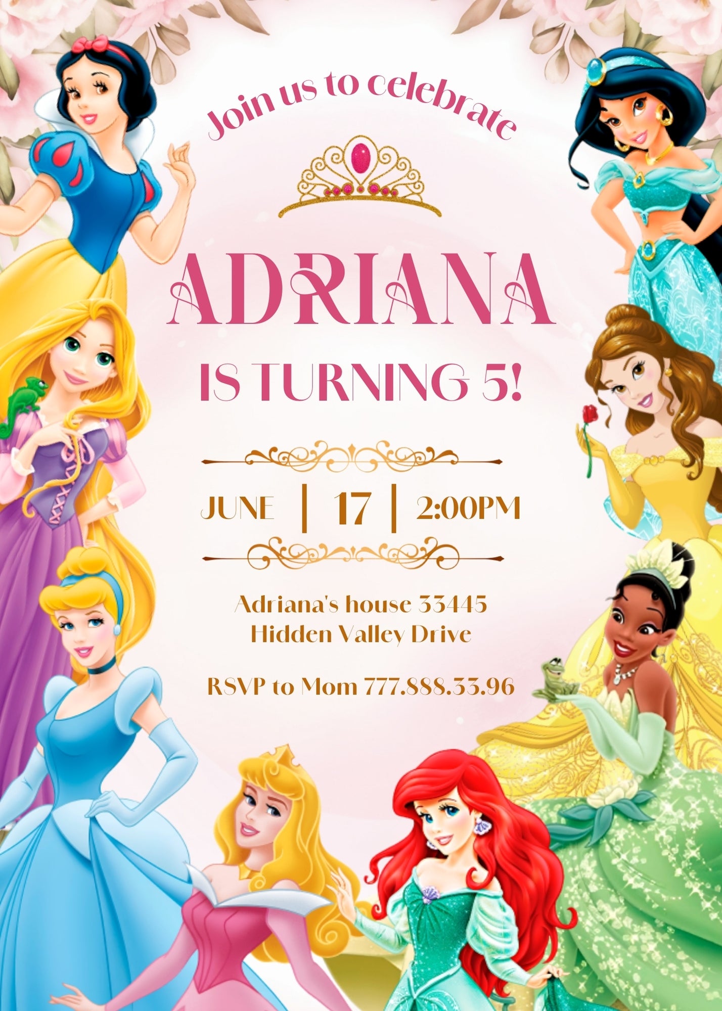 Disney Princess customizable invitation template | Share or Print | girl | VO257