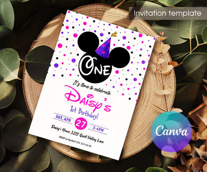Mickey Mouse 1st Birthday customizable invitation template | Share or Print | IK788