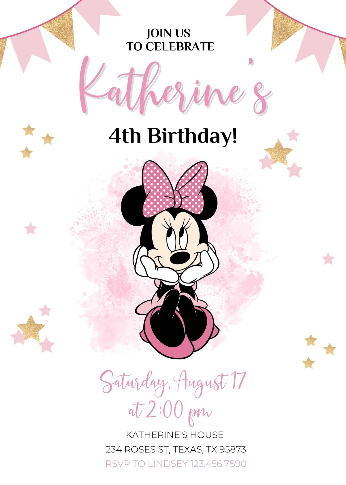 Minnie Mouse Disney Mickey customizable invitation template | Share or Print | girl | SU748