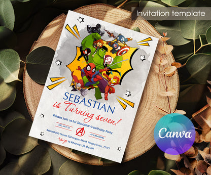 Avengers Marvel Superhero customizable invitation template | Share or Print | boy | FD008