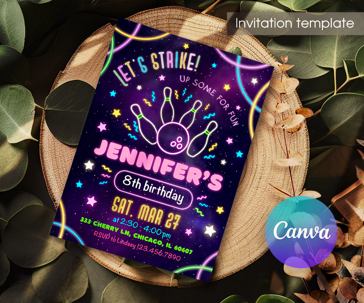 Bowling Strike Up customizable invitation template | Share or Print | FI010