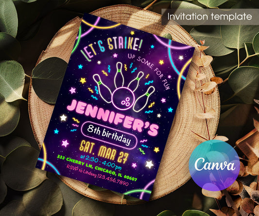 Bowling Strike Up customizable invitation template | Share or Print | FI010