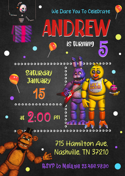 Five Nights at Freddy's customizable invitation template | Share or Print | DV962
