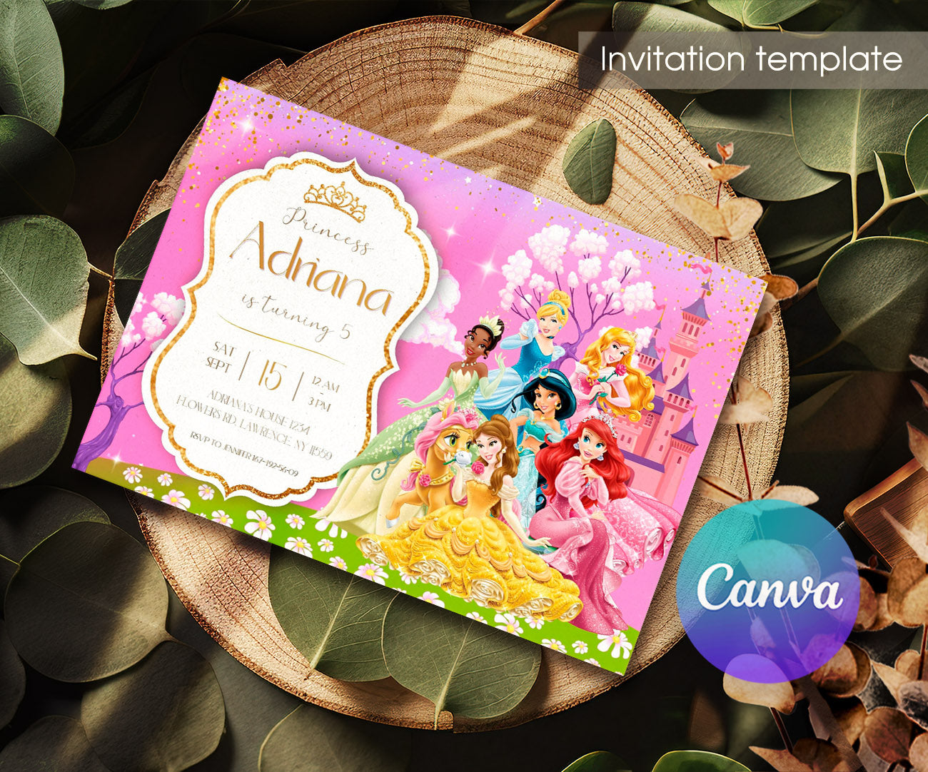 Disney Princess customizable invitation template | Share or Print | girl | ZY286