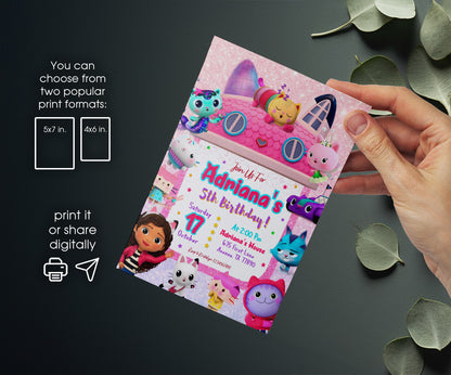 Gabby's Dollhouse Kitten customizable invitation template | Share or Print | girl | JF659