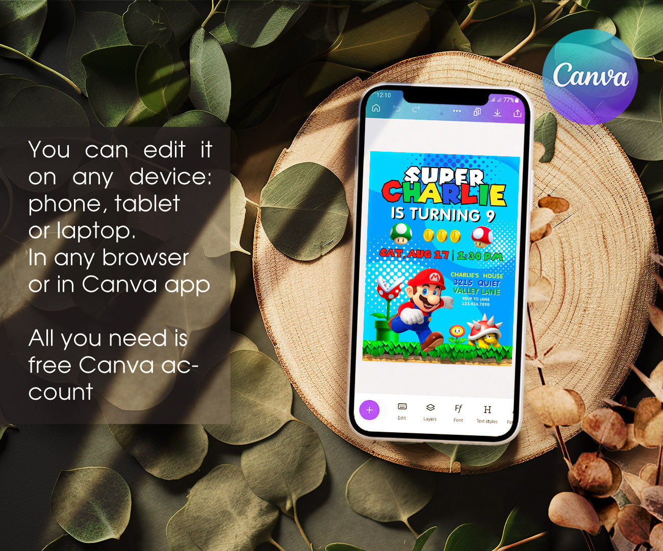 Super Mario Bros customizable invitation template | Share or Print | YZ116