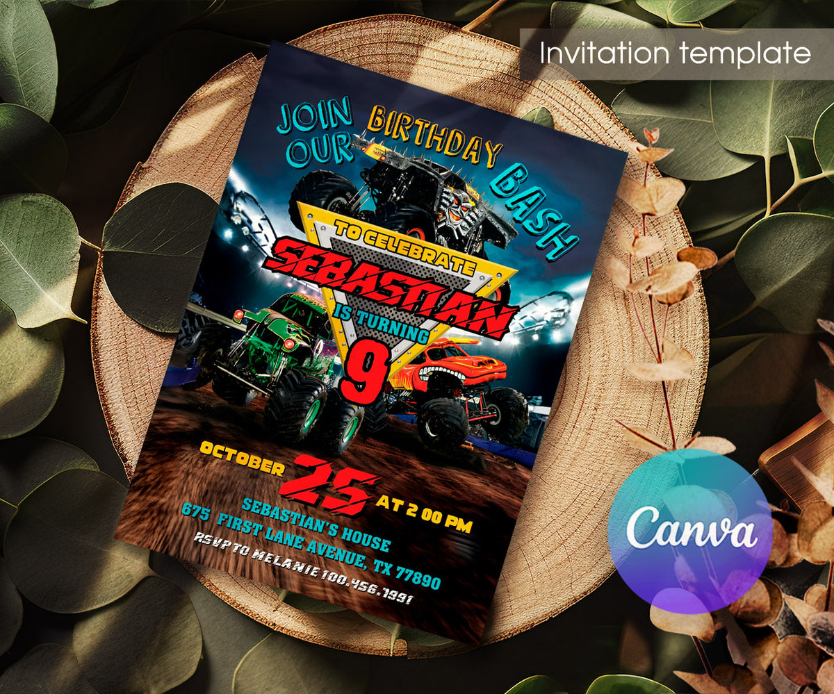 Monster Jam  Monster Truck customizable invitation template | Share or Print | boy | WF502