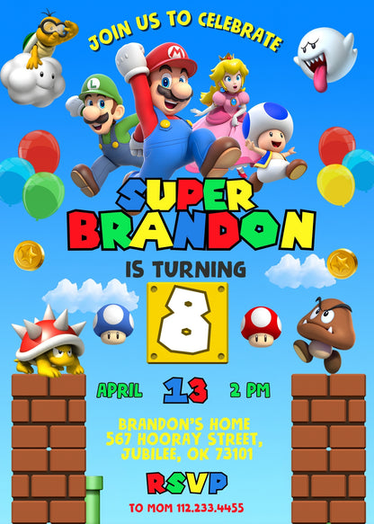 Super Mario Bros customizable invitation template | Share or Print | OI153