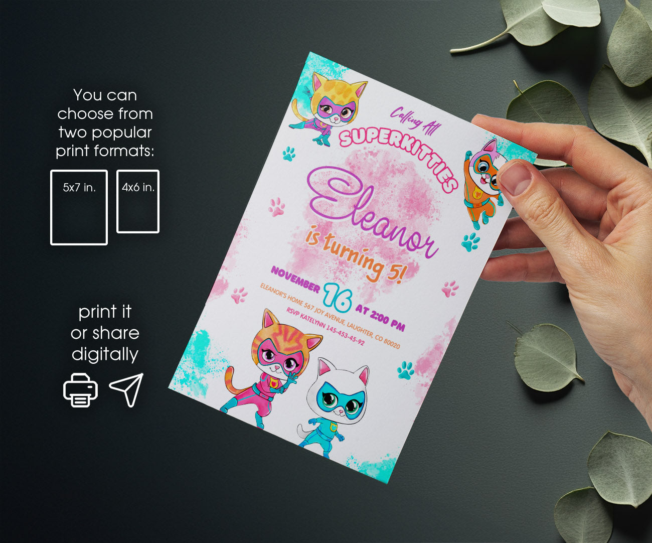 SuperKitties customizable invitation template | Share or Print | HT870