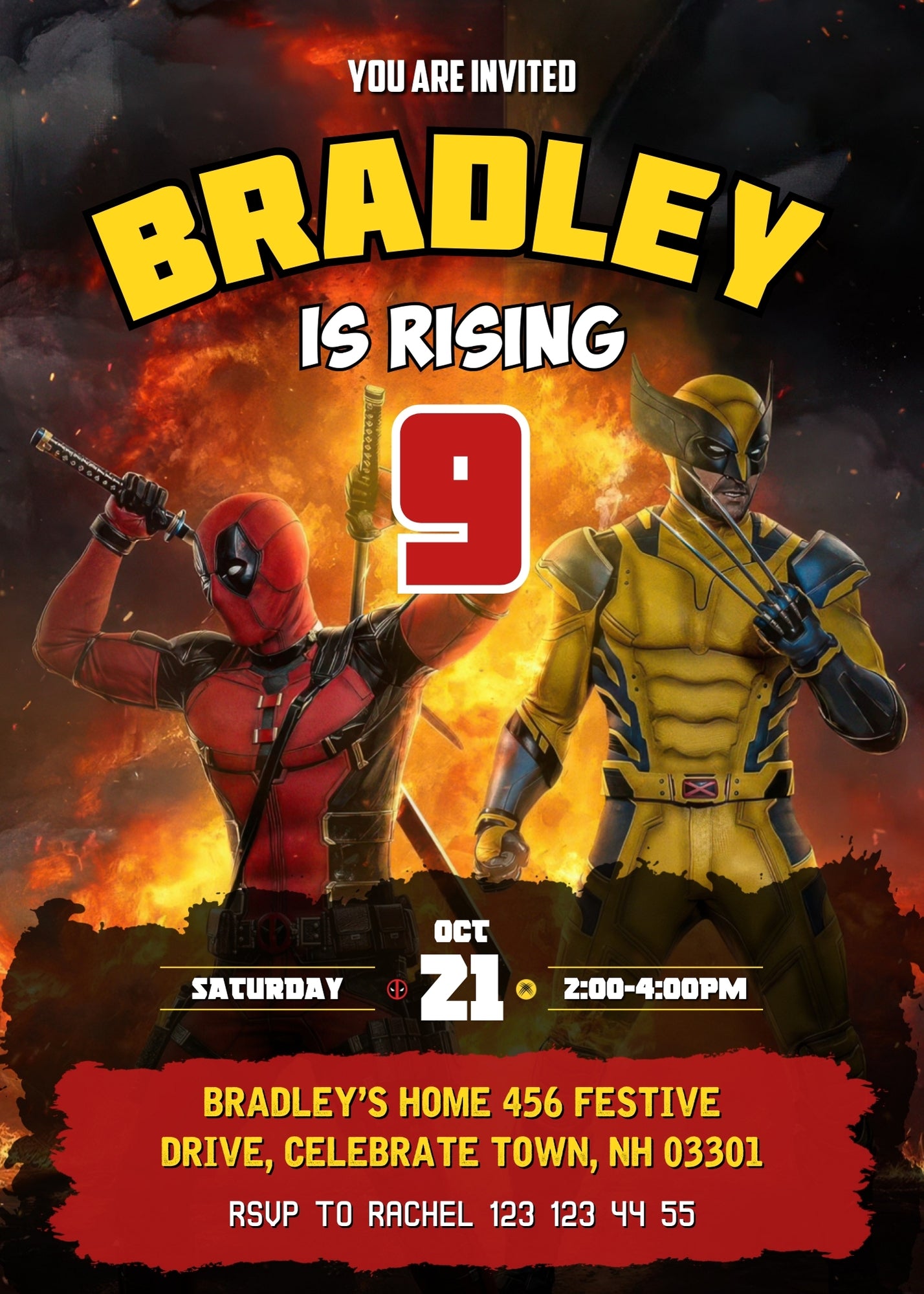 Deadpool Wolverine Marvel customizable invitation template | Share or Print | boy | ZP701