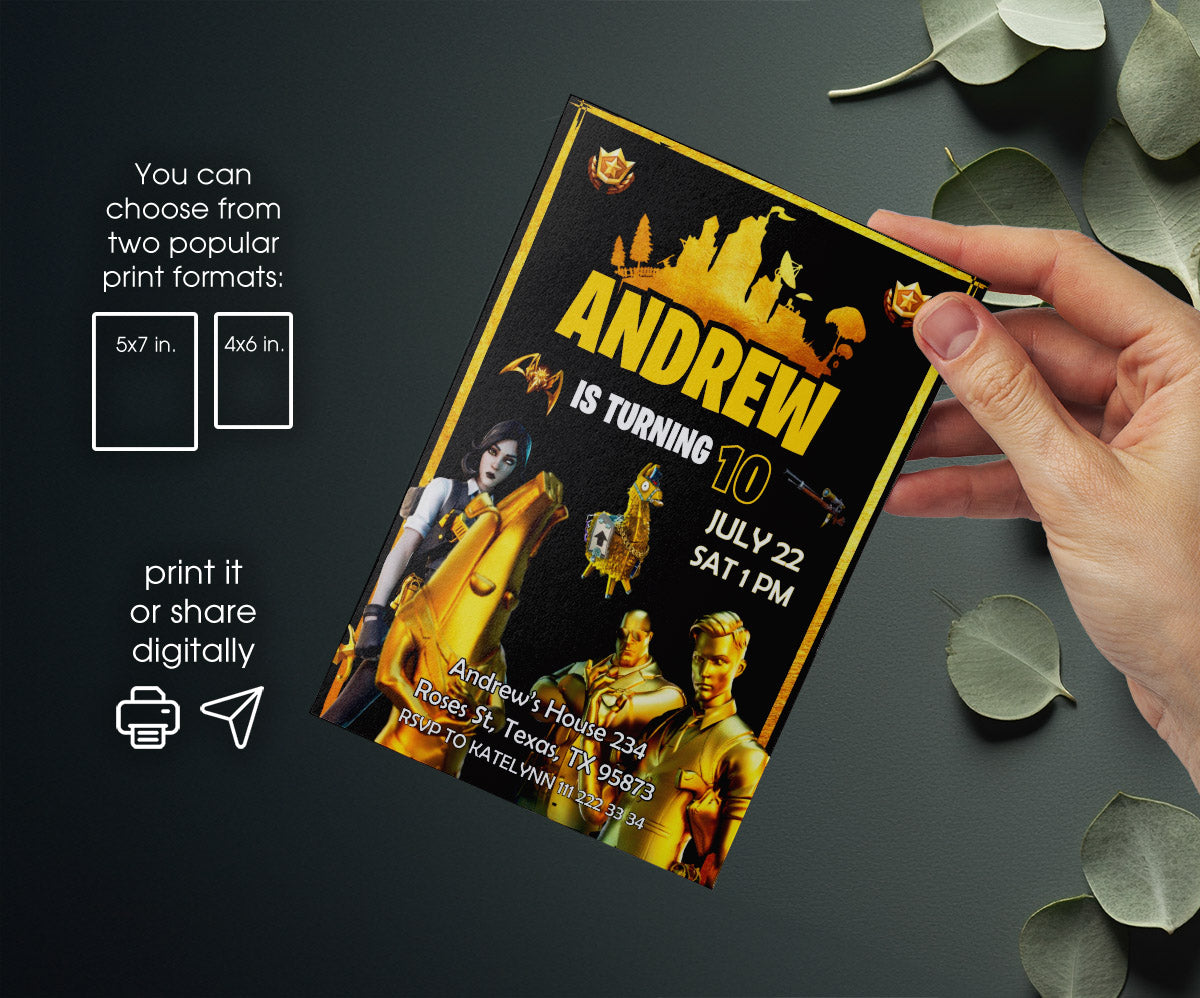 Fortnite Gamer customizable invitation template | Share or Print | boy | EM791