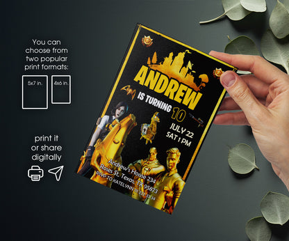 Fortnite Gamer customizable invitation template | Share or Print | boy | EM791