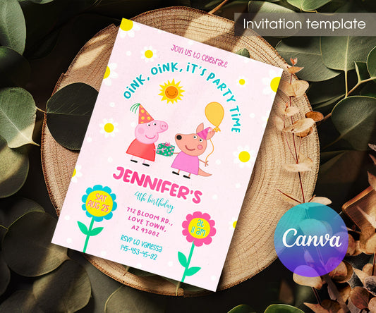 Peppa Pig customizable invitation template | Share or Print | girl | DY695