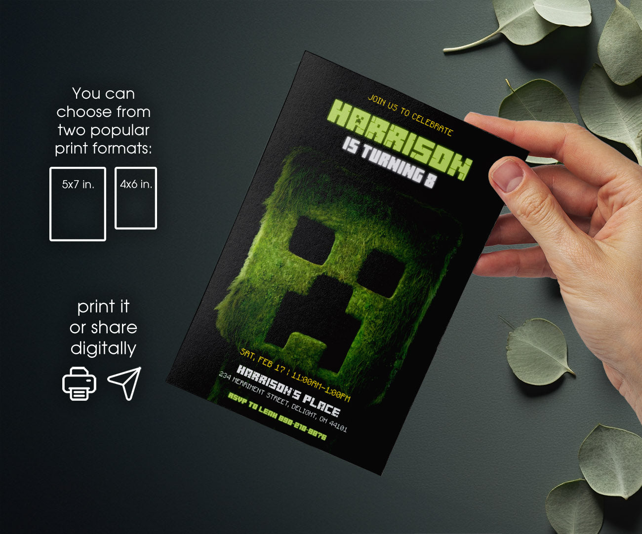 Minecraft Movie Gamer customizable invitation template | Share or Print | BY347