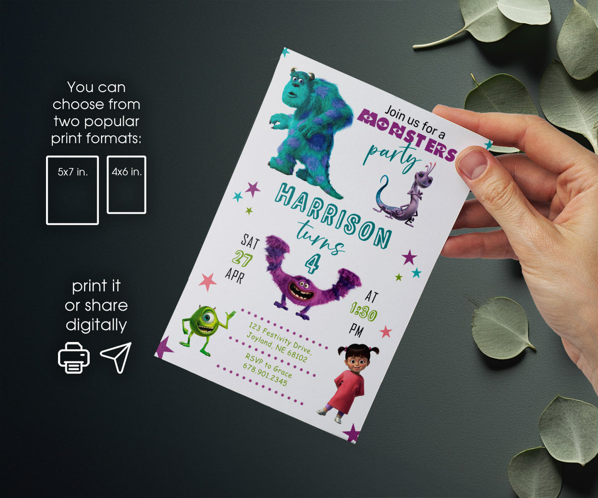 Monsters, Inc. customizable invitation template | Share or Print | ZC528