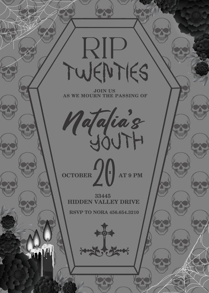 Rip Twenties Birthday customizable invitation template | Share or Print | BT054