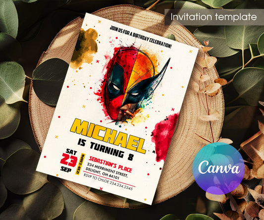 Deadpool Wolverine Marvel customizable invitation template | Share or Print | boy | SR435