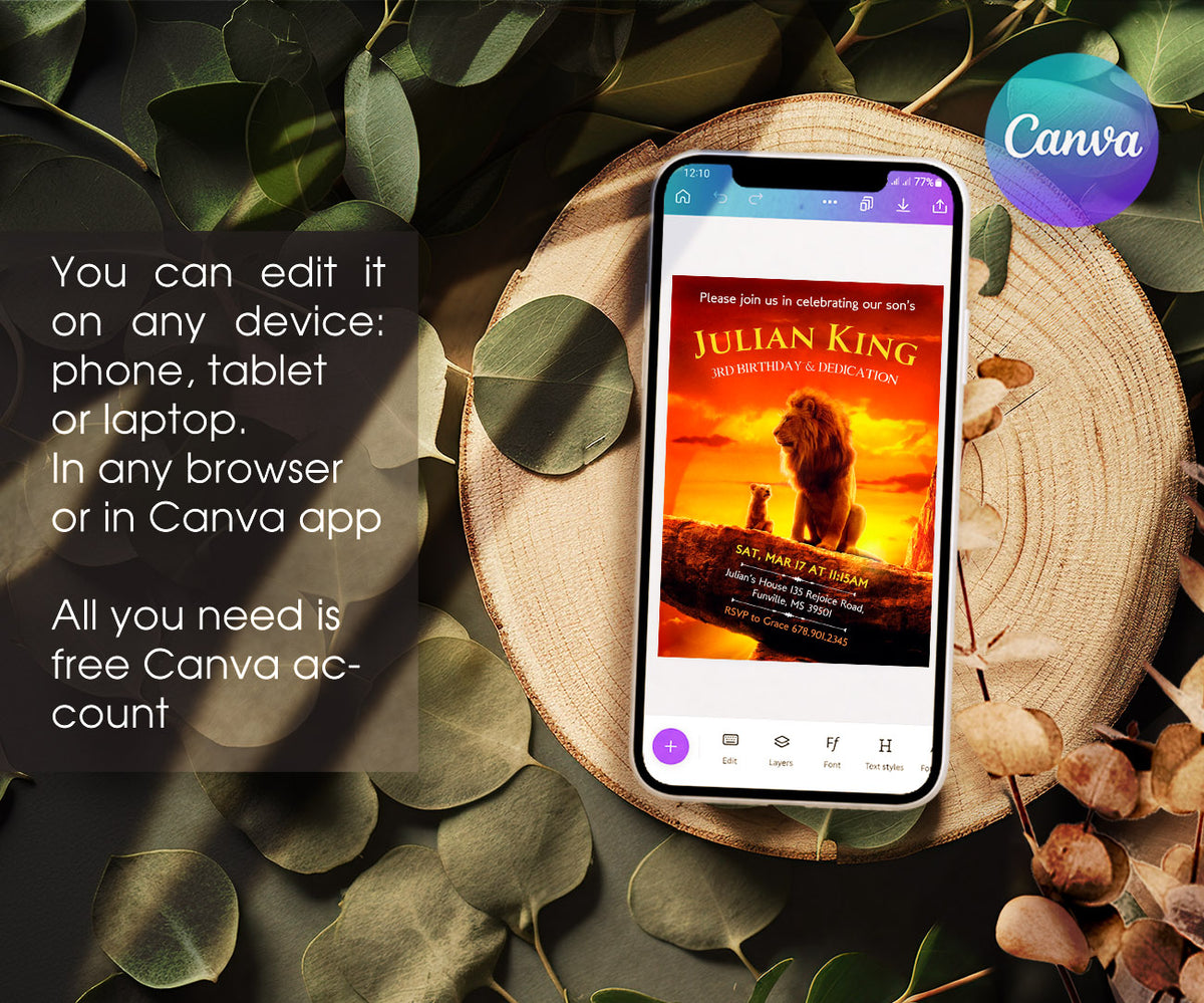 Lion King Mufasa Simba customizable invitation template | Share or Print | WG728