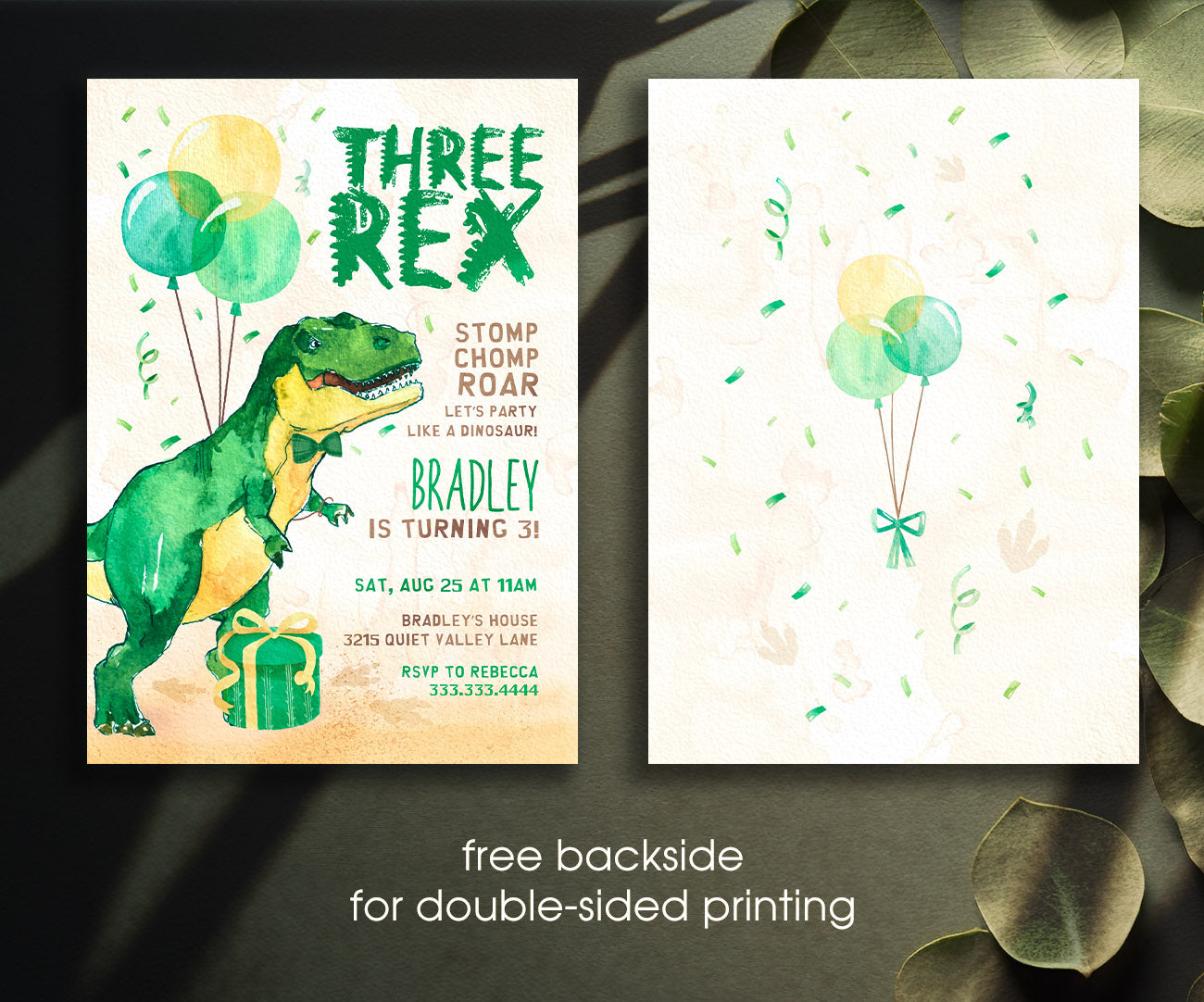 Dinosaur T-Rex customizable invitation template | Share or Print | DU080